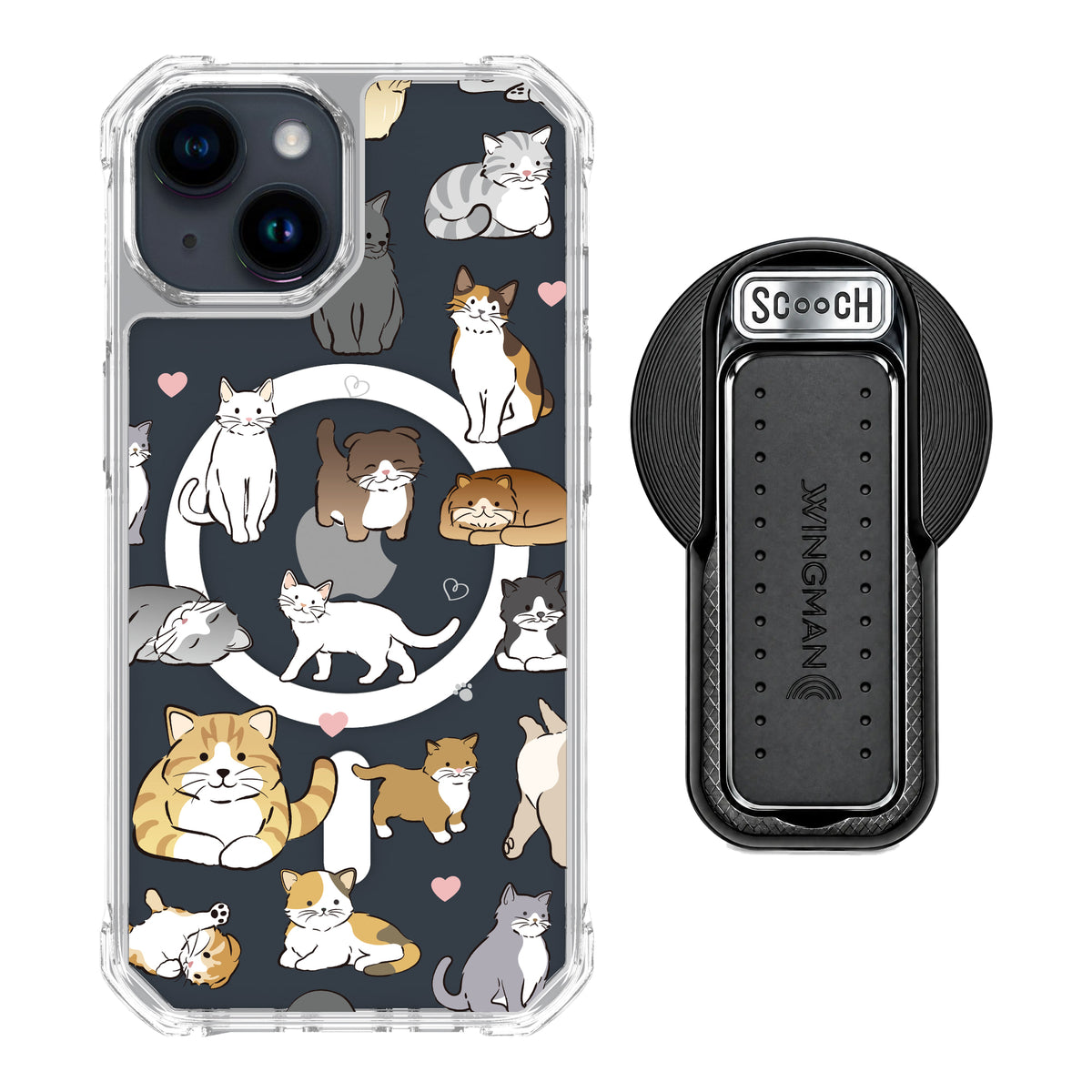 MagCase Cat Party for iPhone 15 with Black Wingback for MagSafe