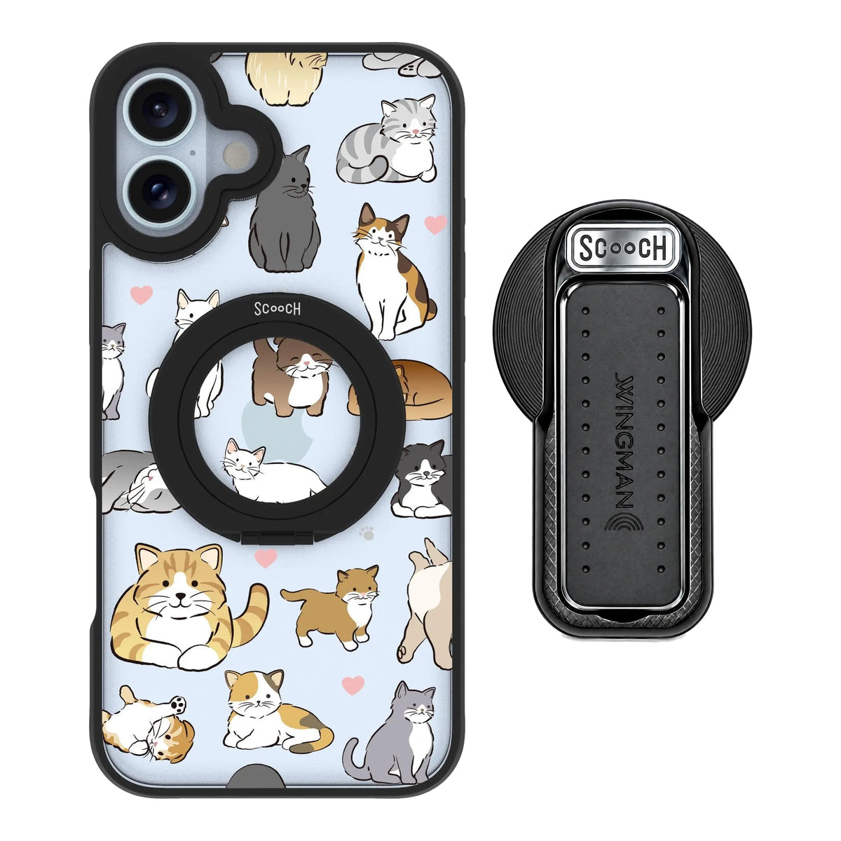 HaloCase Cat Party for iPhone 16 Plus with Black Wingback for MagSafe
