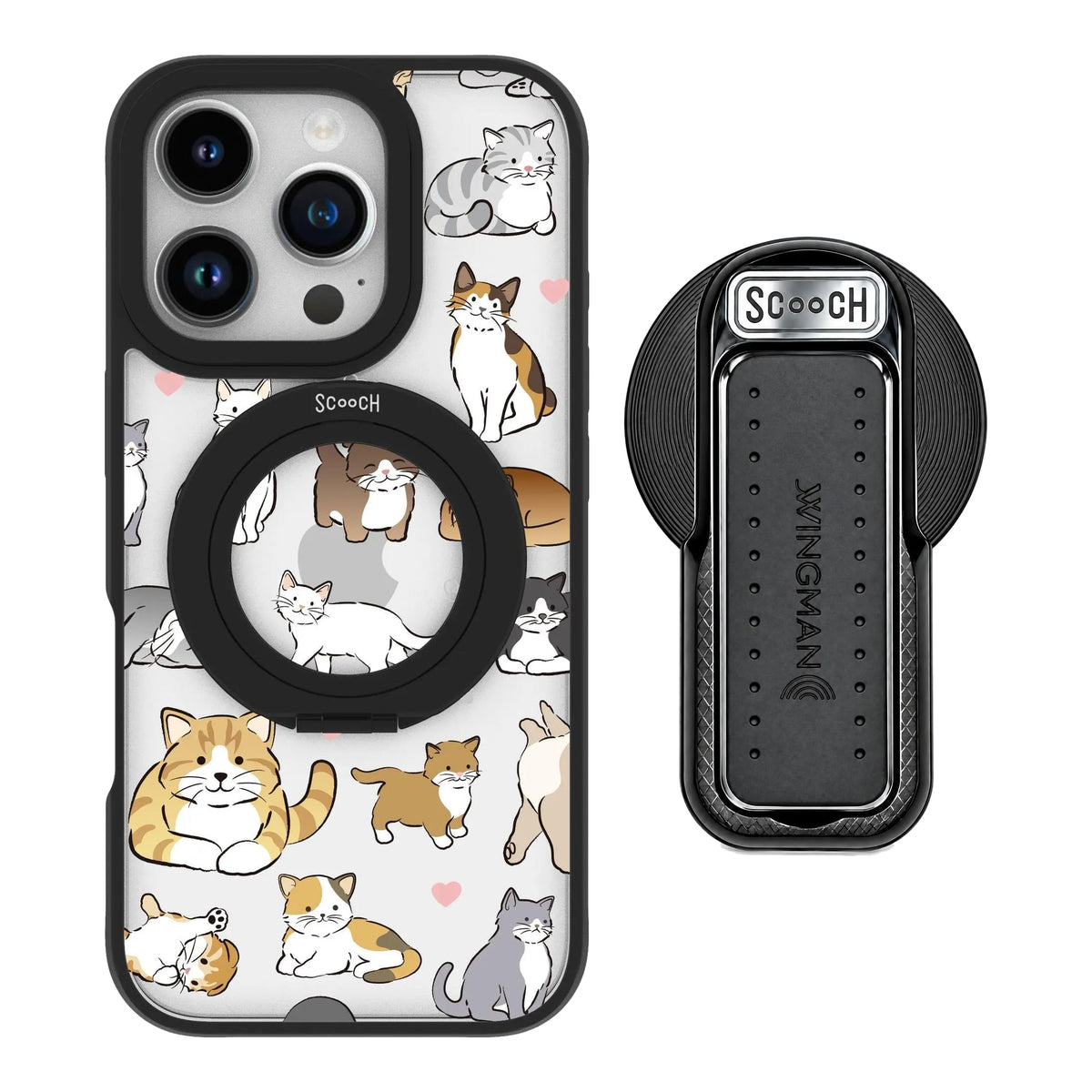 HaloCase Cat Party for iPhone 16 Pro with Black Wingback for MagSafe