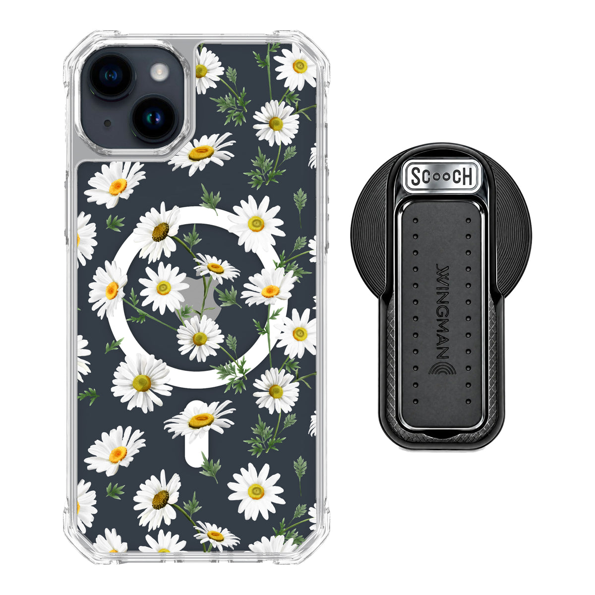 MagCase Daisies for iPhone 15 Plus with Black Wingback for MagSafe
