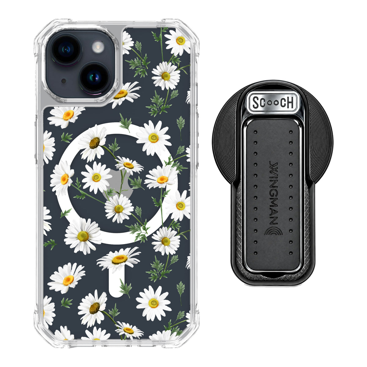 MagCase Daisies for iPhone 15 with Black Wingback for MagSafe