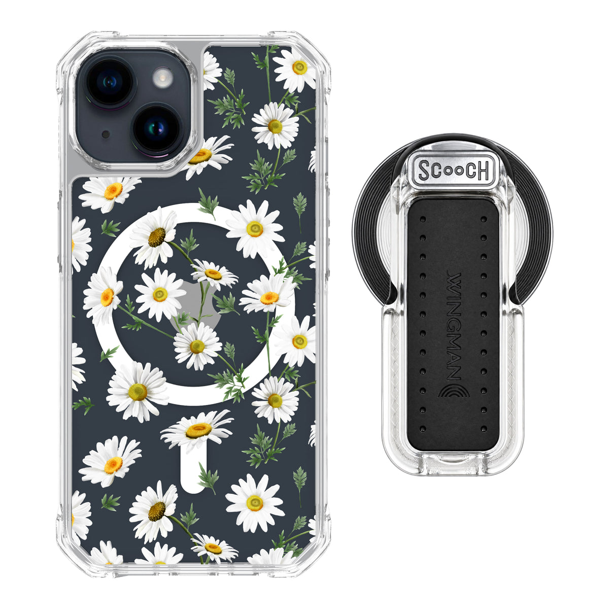 MagCase Daisies for iPhone 15 with Clear Wingback for MagSafe