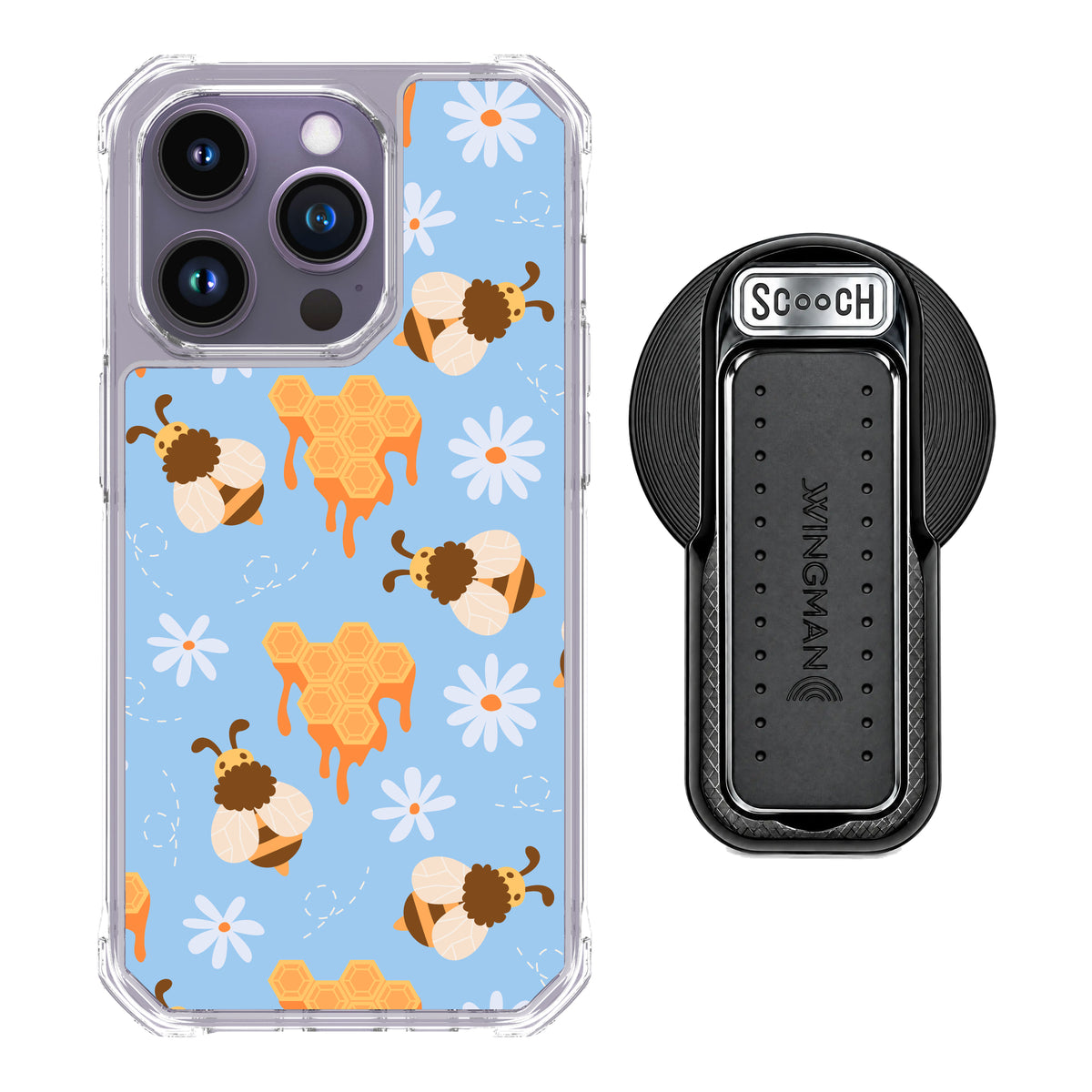 MagCase Honey Bees for iPhone 14 Pro with Black Wingback for MagSafe
