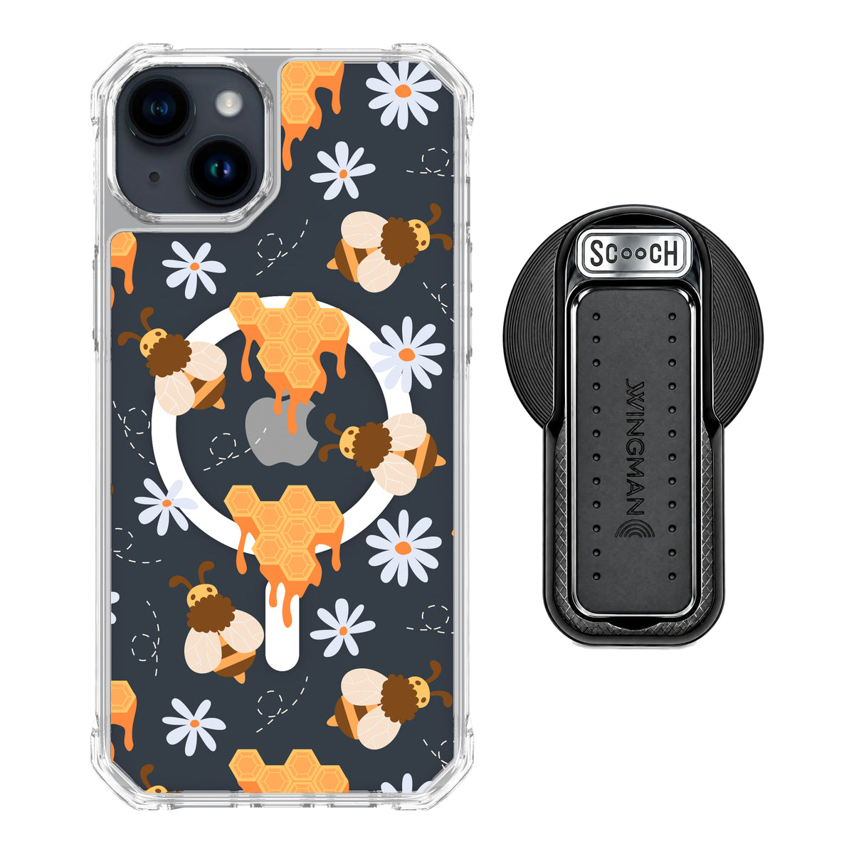 MagCase Honey Bees for iPhone 15 Plus with Black Wingback for MagSafe