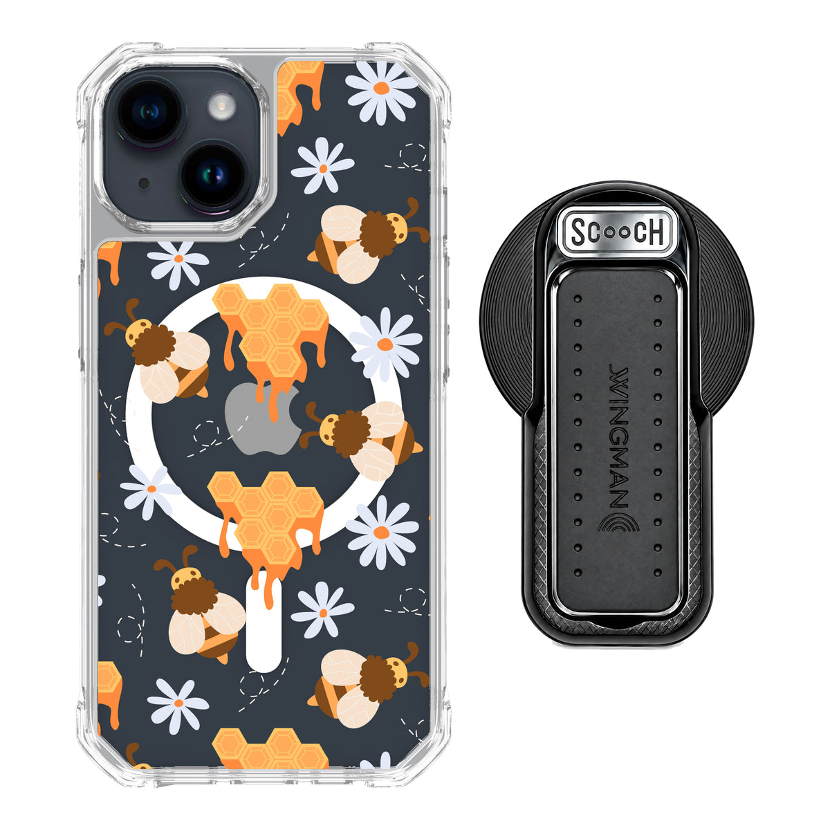 MagCase Honey Bees for iPhone 15 with Black Wingback for MagSafe