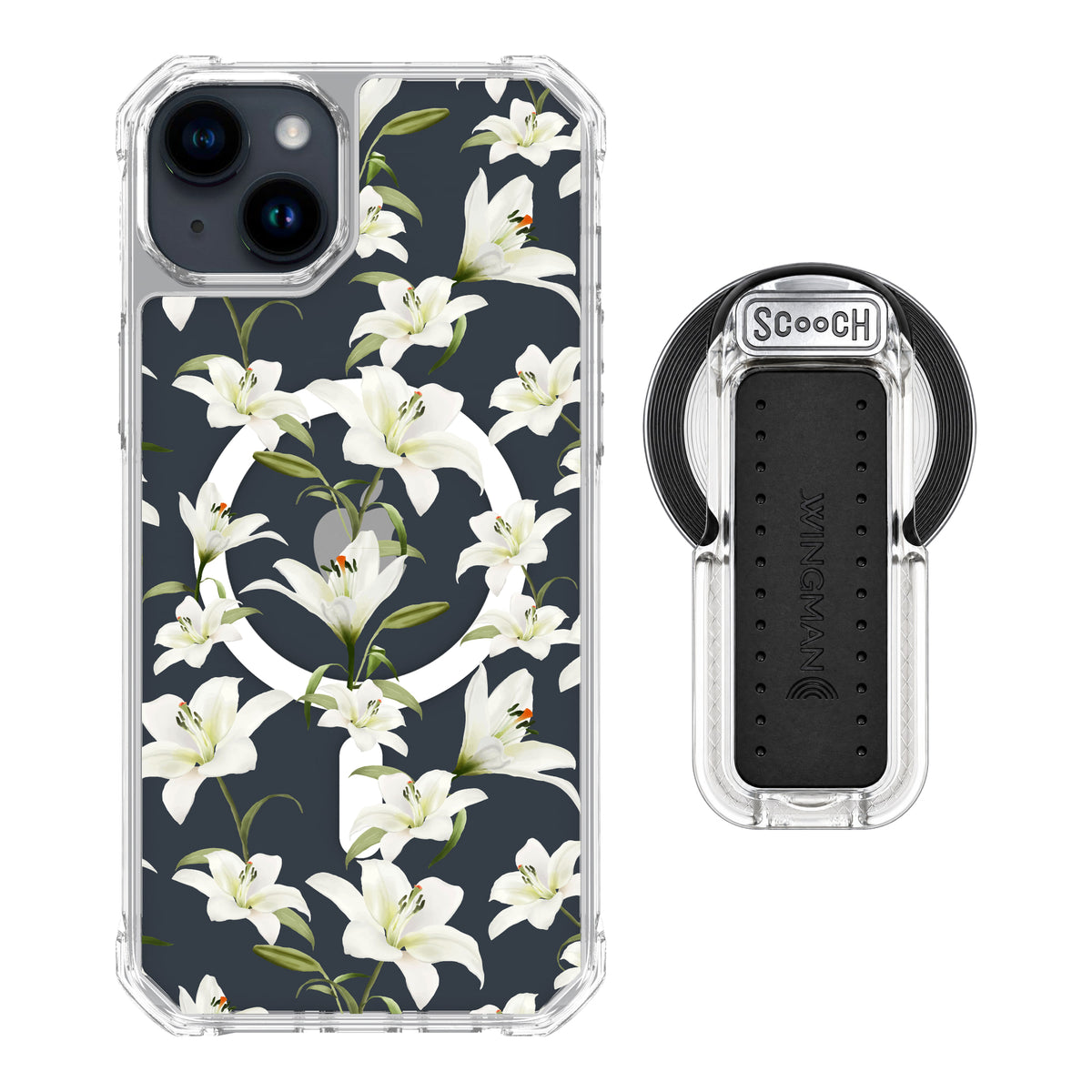 MagCase Lilies for iPhone 15 Plus with Clear Wingback for MagSafe