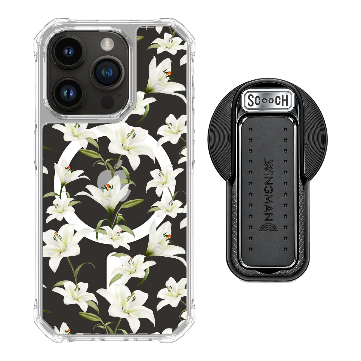 MagCase Lilies for iPhone 15 Pro with Black Wingback for MagSafe