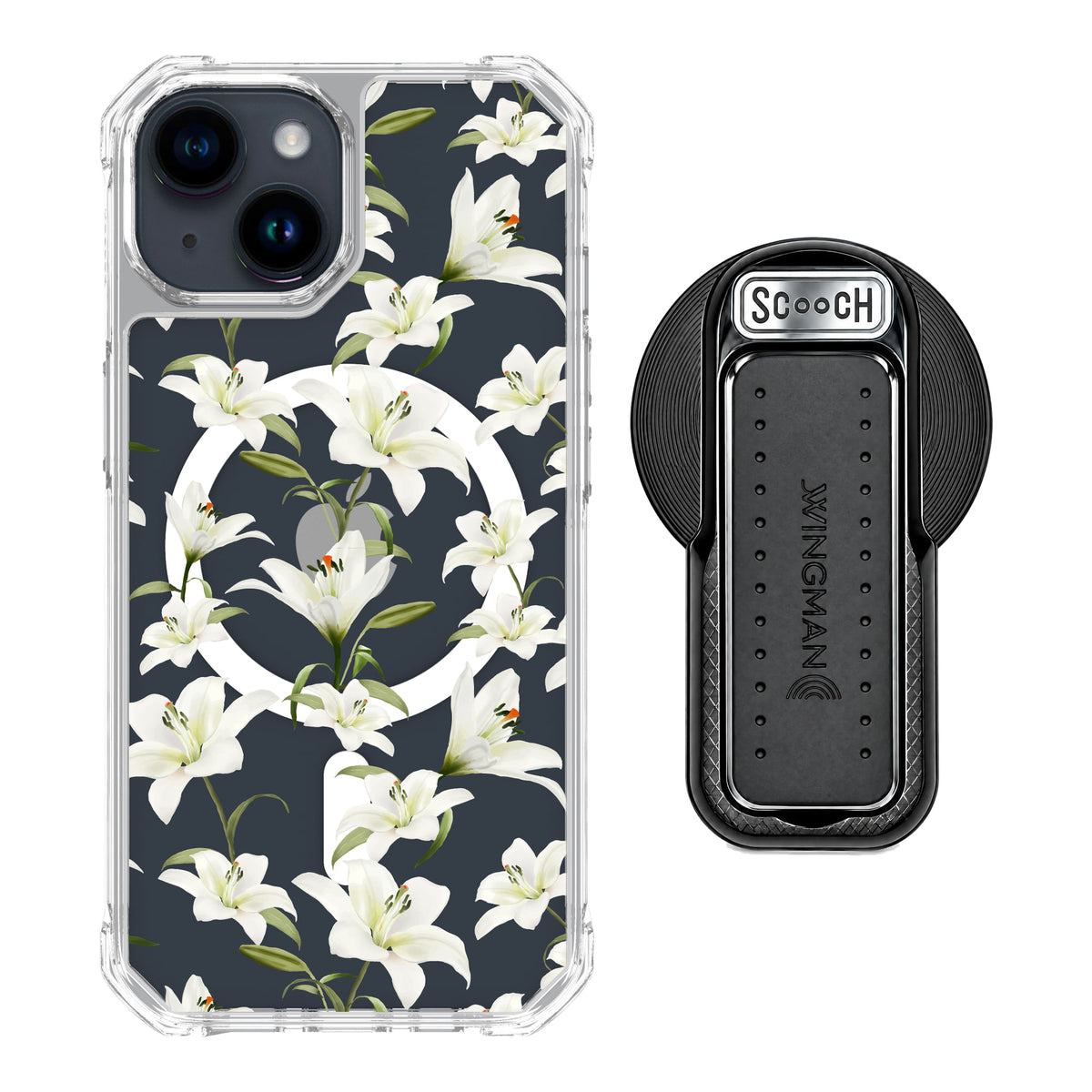 MagCase Lilies for iPhone 15 with Black Wingback for MagSafe