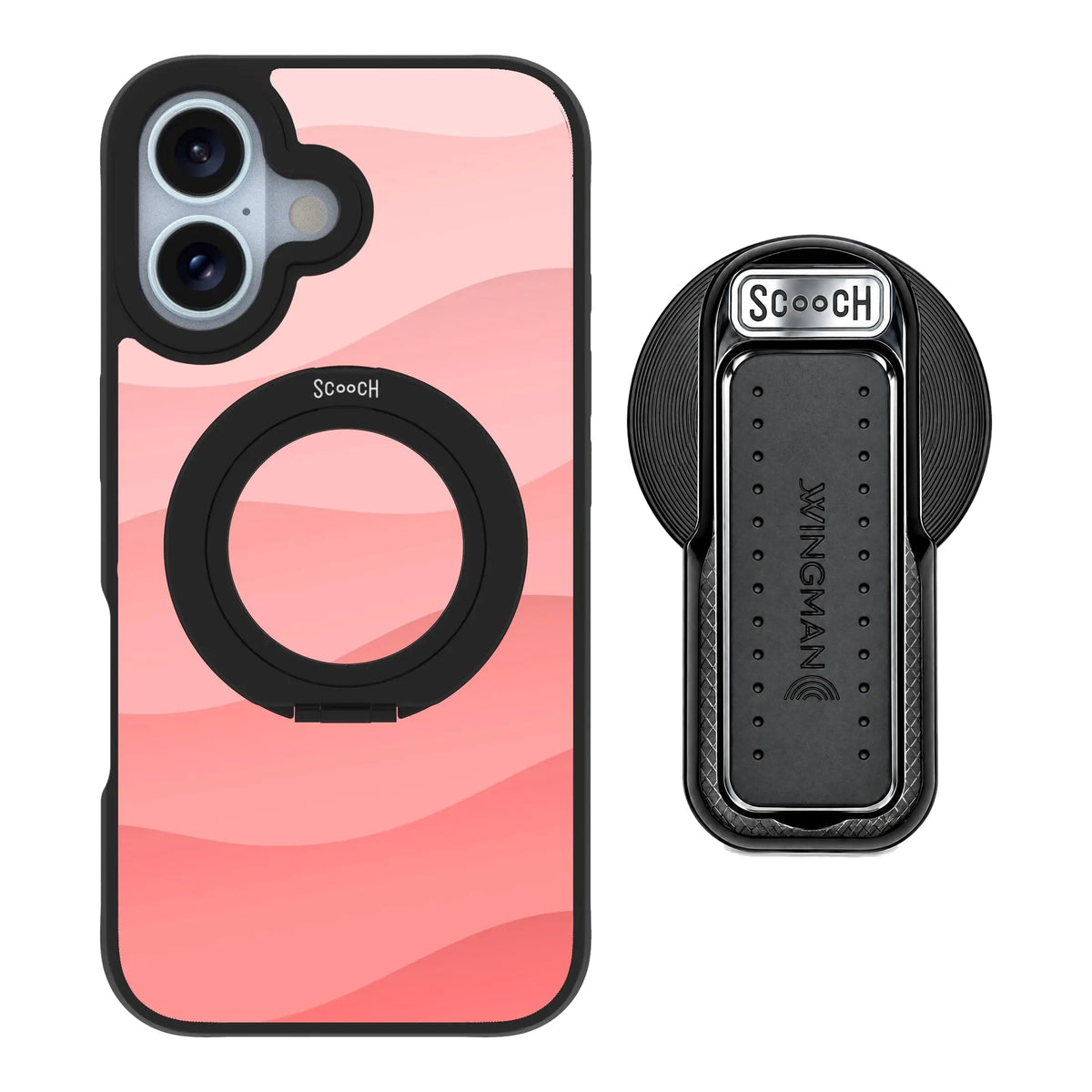 HaloCase Pink Waves for iPhone 16 with Black Wingback for MagSafe