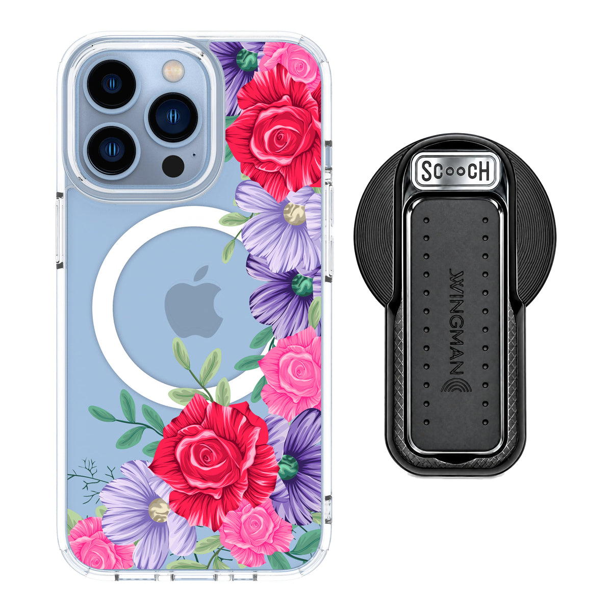 MagCase Spring Blossom for iPhone 13 Pro with Black Wingback for MagSafe