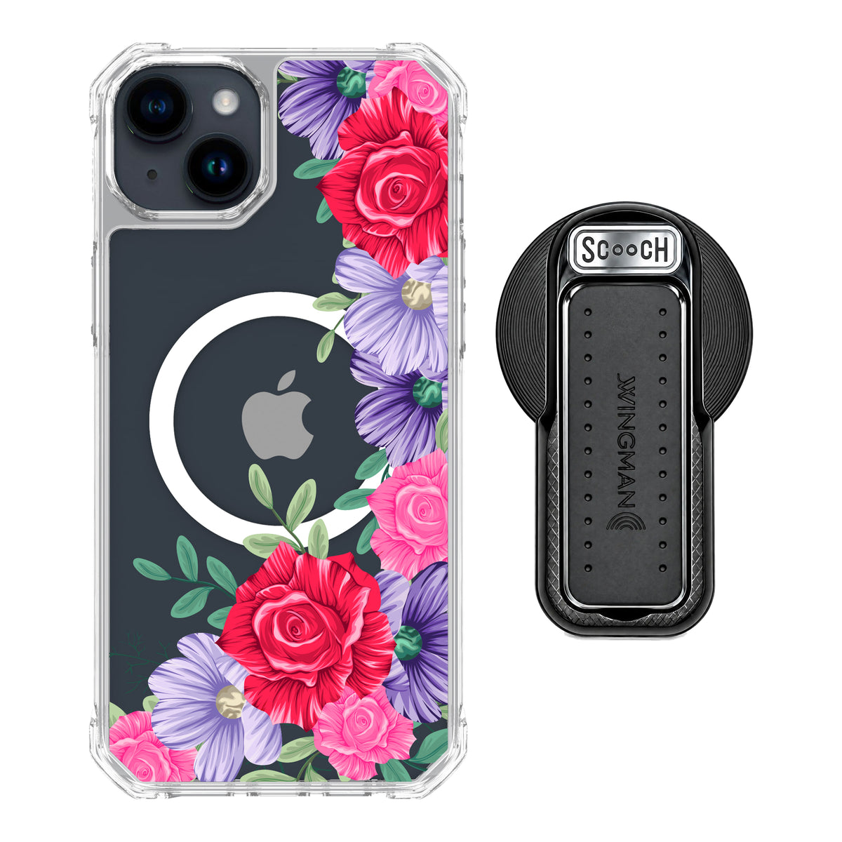 MagCase Spring Blossom for iPhone 15 Plus with Black Wingback for MagSafe