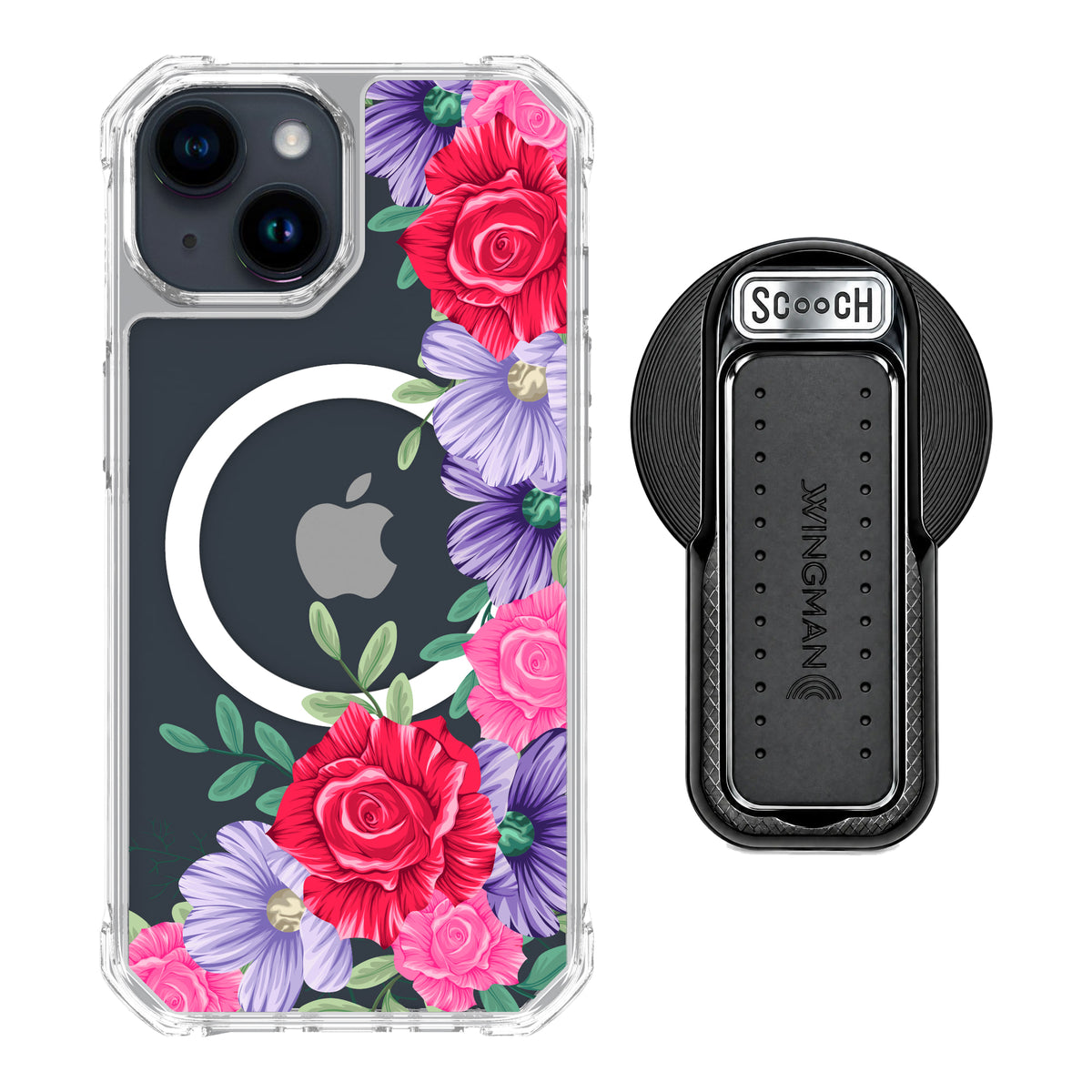 MagCase Spring Blossom for iPhone 15 with Black Wingback for MagSafe
