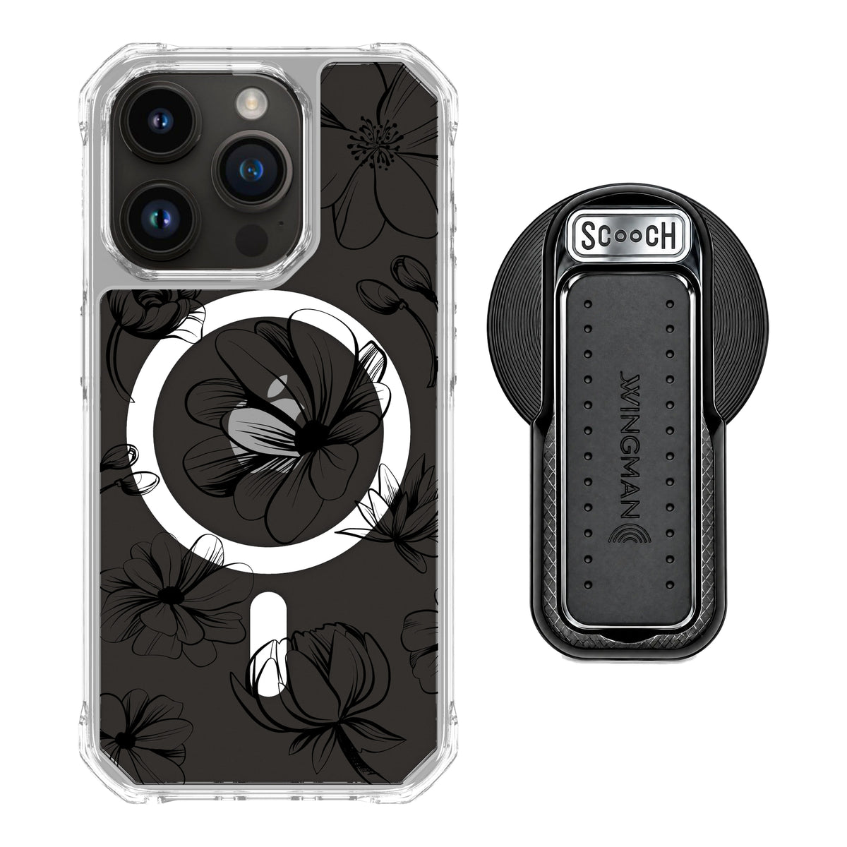 MagCase Vintage Flowers for iPhone 15 Pro with Black Wingback for MagSafe