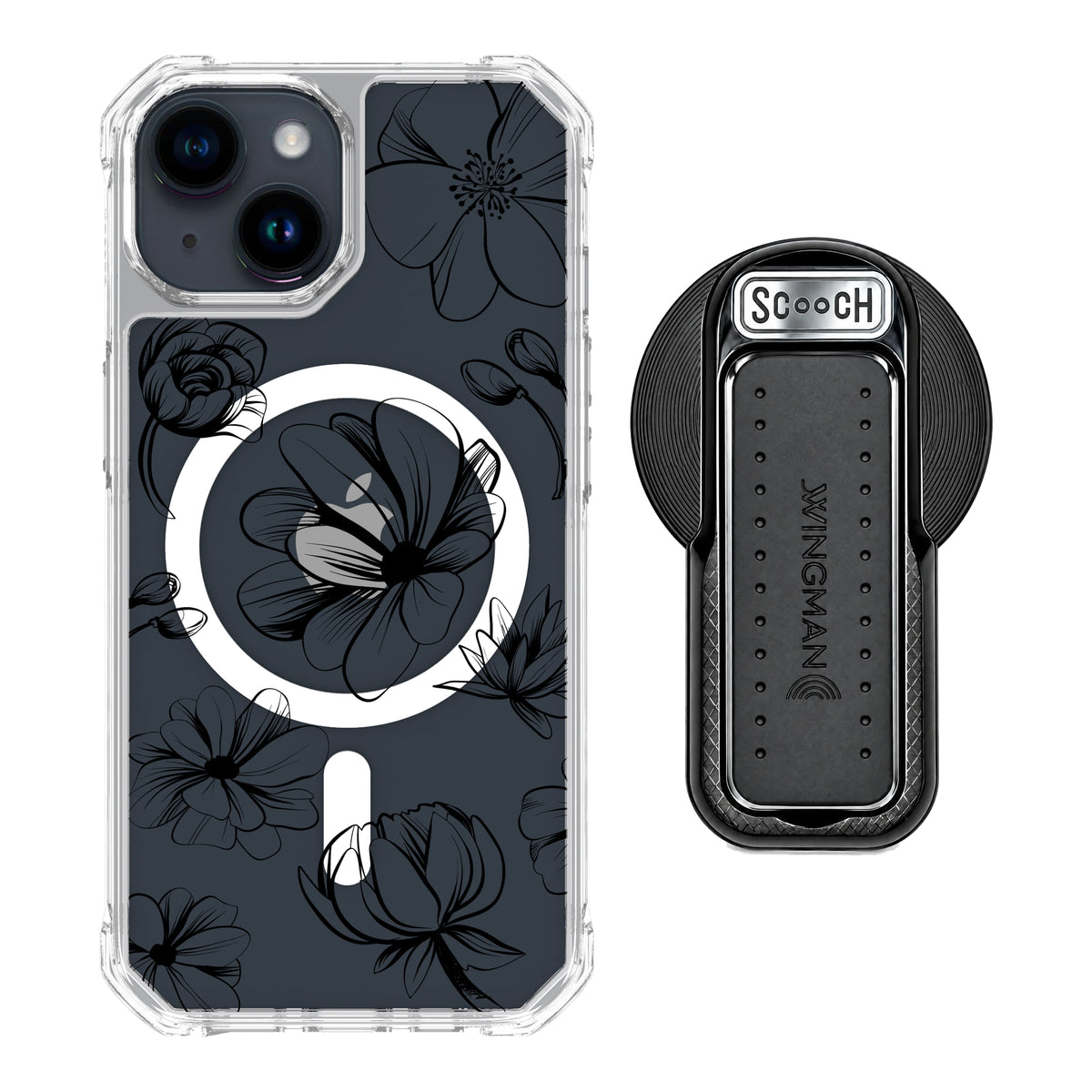 MagCase Vintage Flowers for iPhone 15 with Black Wingback for MagSafe