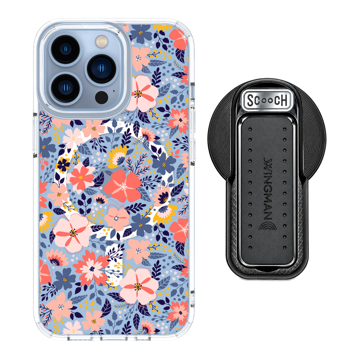 MagCase Wildflowers for iPhone 13 Pro with Black Wingback for MagSafe