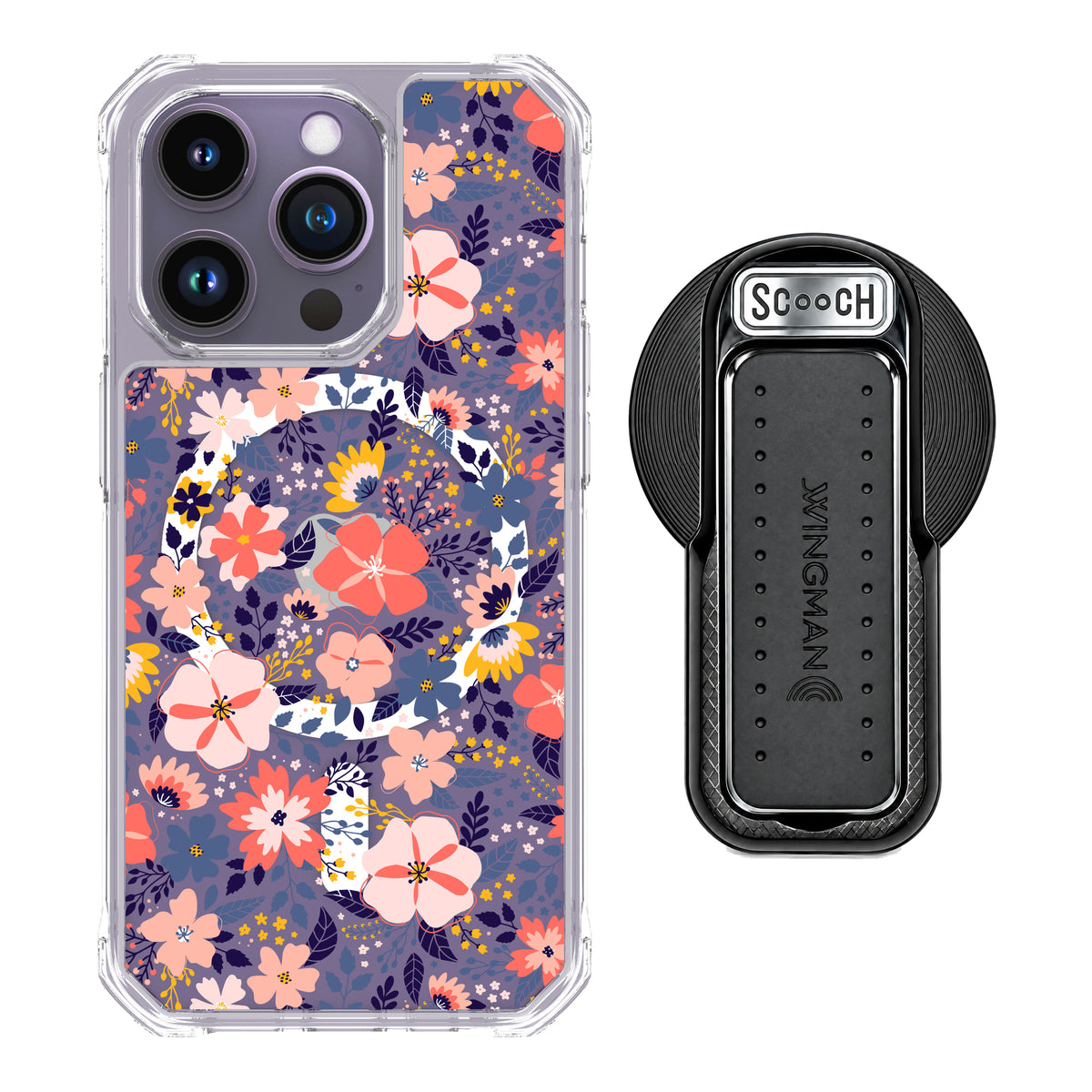 MagCase Wildflowers for iPhone 14 Pro with Black Wingback for MagSafe