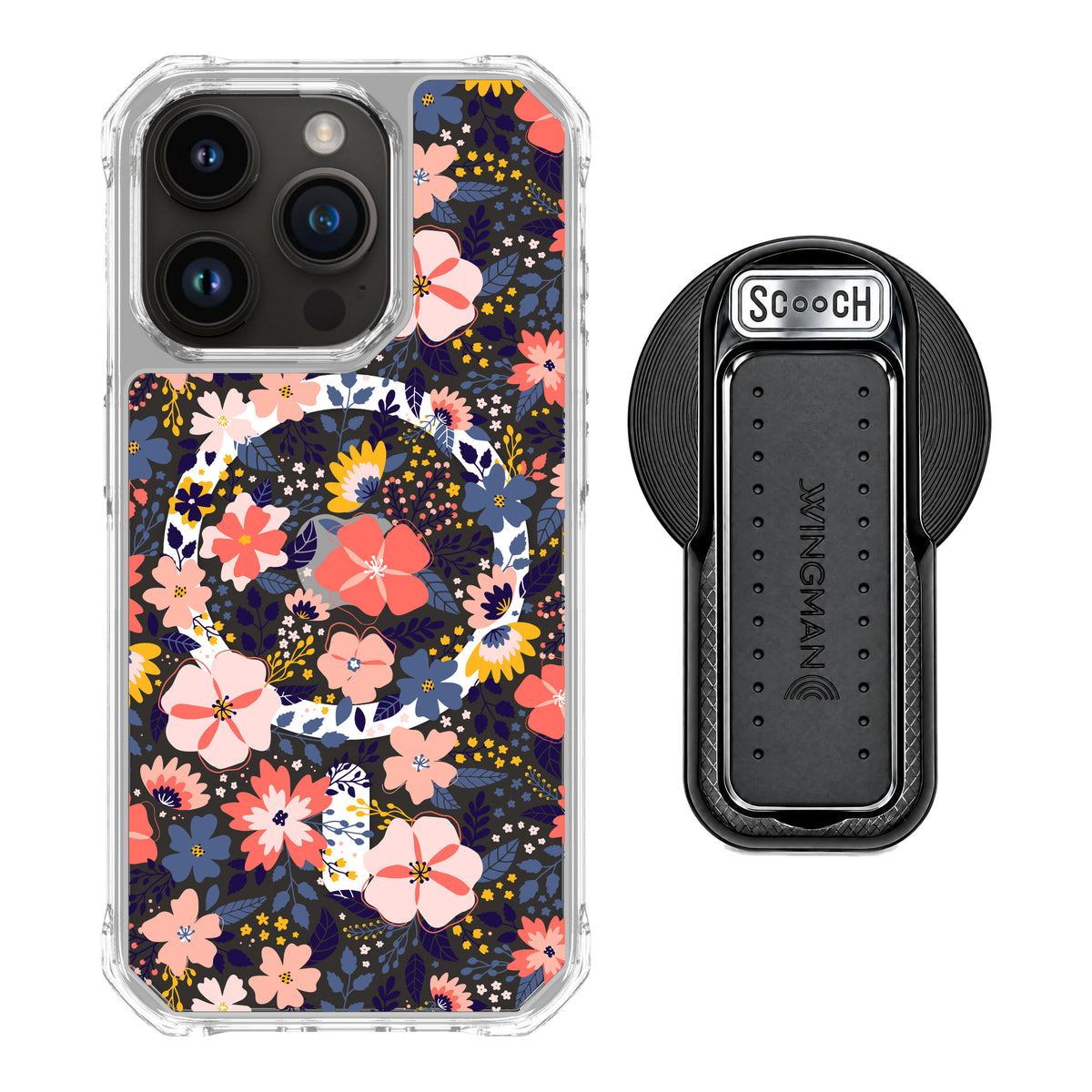 MagCase Wildflowers for iPhone 15 Pro with Black Wingback for MagSafe