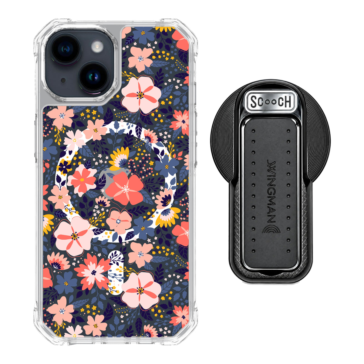 MagCase Wildflowers for iPhone 15 with Black Wingback for MagSafe