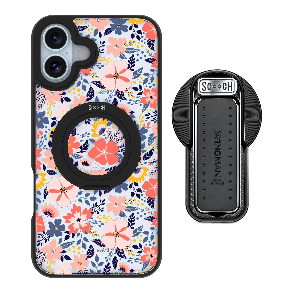 HaloCase Wildflowers for iPhone 16 Plus with Black Wingback for MagSafe