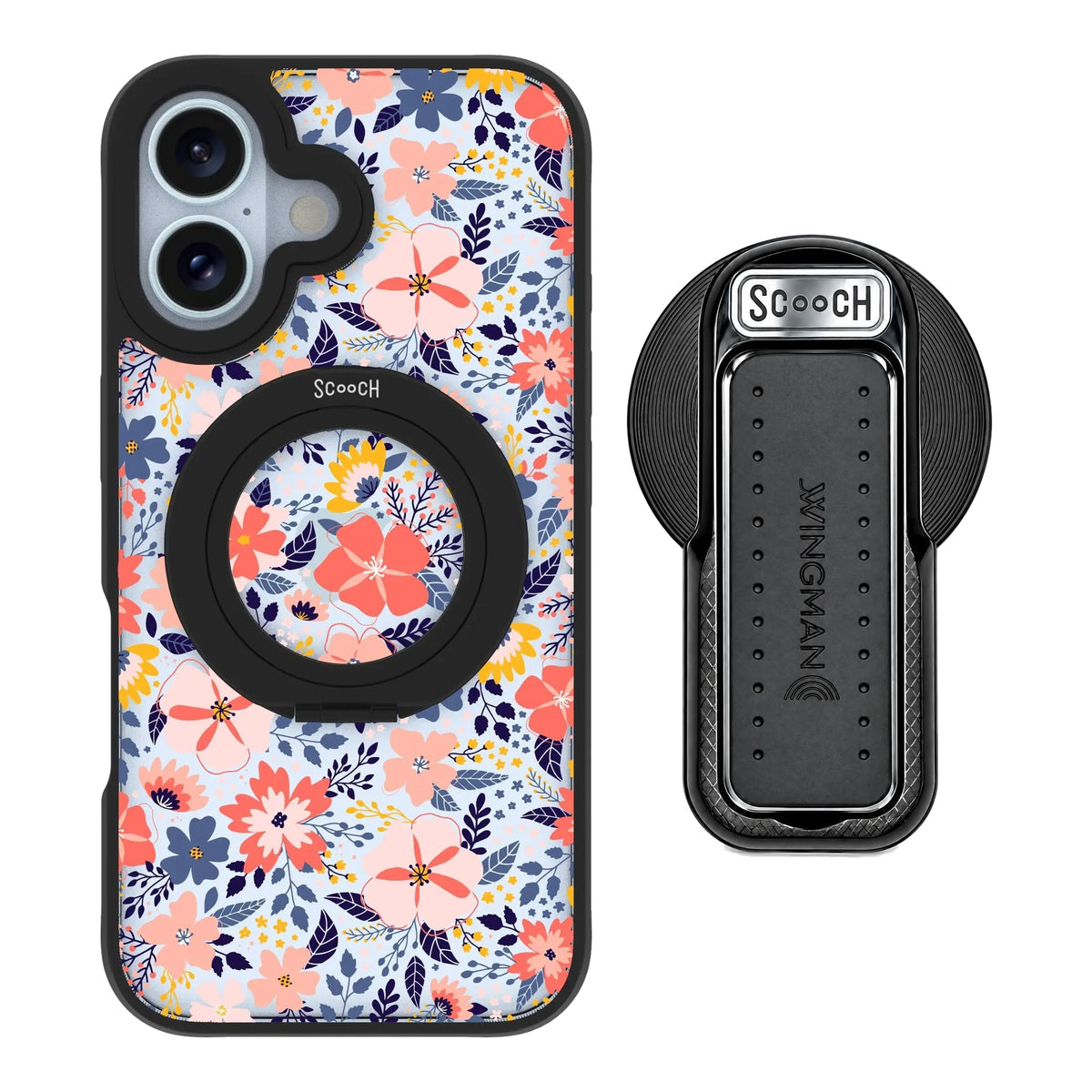 HaloCase Wildflowers for iPhone 16 with Black Wingback for MagSafe
