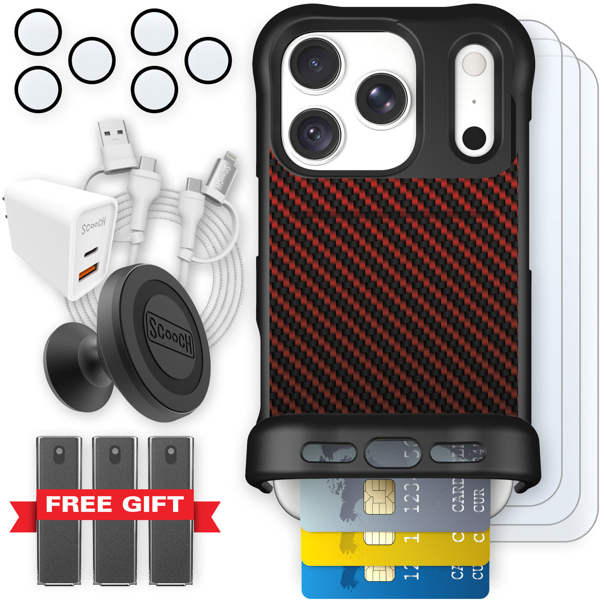 Wingmate Red Carbon Fiber for iPhone 18 Pro — Ultimate Bundle